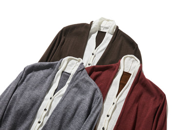 カジュアル過ぎず上品見え　重ね着風カーディガン ウール混　　250218