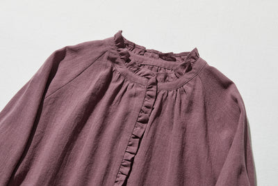 Elegant ruffled long-sleeved blouse, cotton linen, 250418 