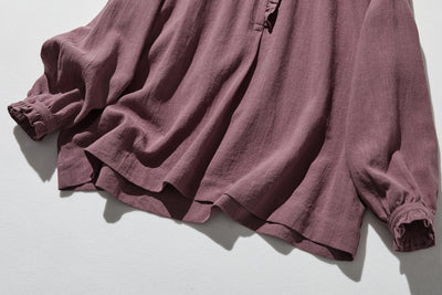 Elegant ruffled long-sleeved blouse, cotton linen, 250418 