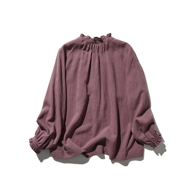 Elegant ruffled long-sleeved blouse, cotton linen, 250418 