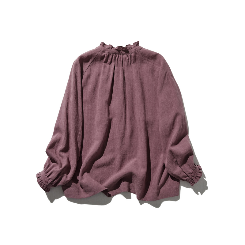 Elegant ruffled long-sleeved blouse, cotton linen, 250418 