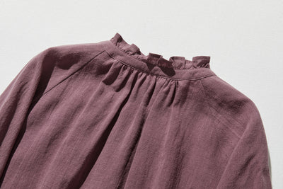 Elegant ruffled long-sleeved blouse, cotton linen, 250418 