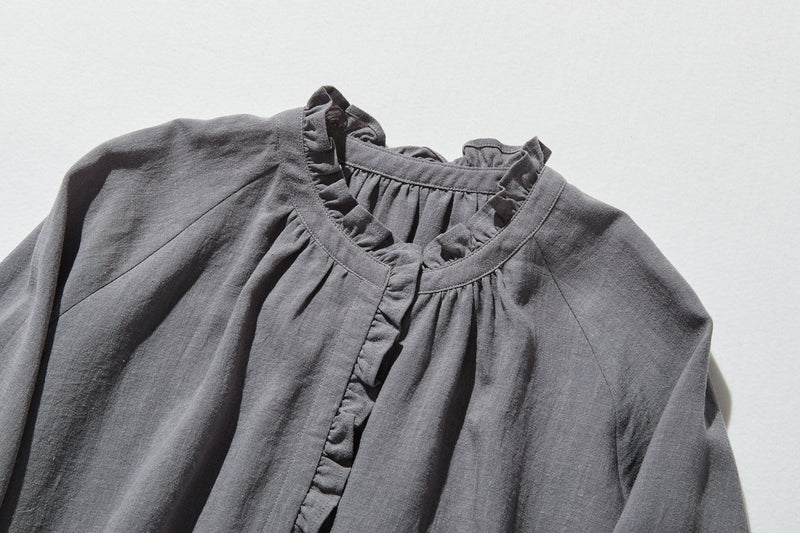 Elegant ruffled long-sleeved blouse, cotton linen, 250418 