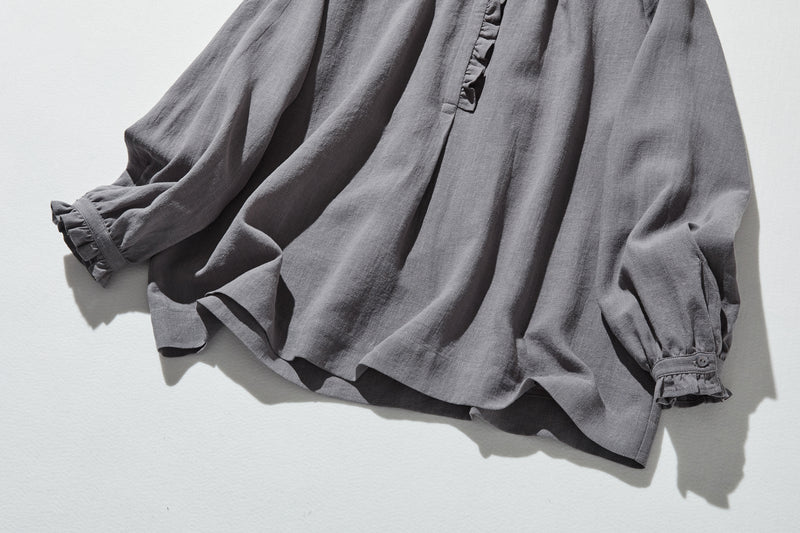 Elegant ruffled long-sleeved blouse, cotton linen, 250418 