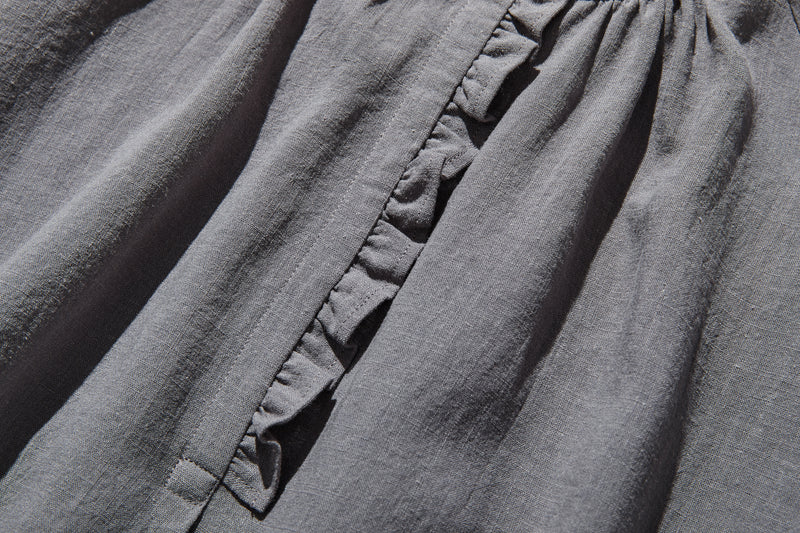 Elegant ruffled long-sleeved blouse, cotton linen, 250418 