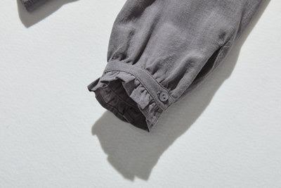 Elegant ruffled long-sleeved blouse, cotton linen, 250418 