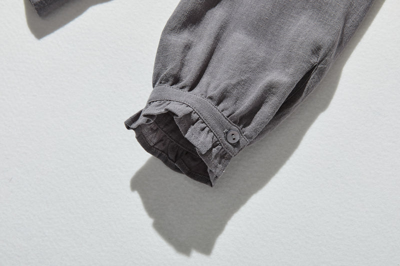 Elegant ruffled long-sleeved blouse, cotton linen, 250418 