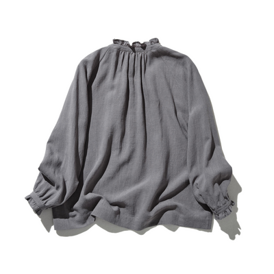 Elegant ruffled long-sleeved blouse, cotton linen, 250418 
