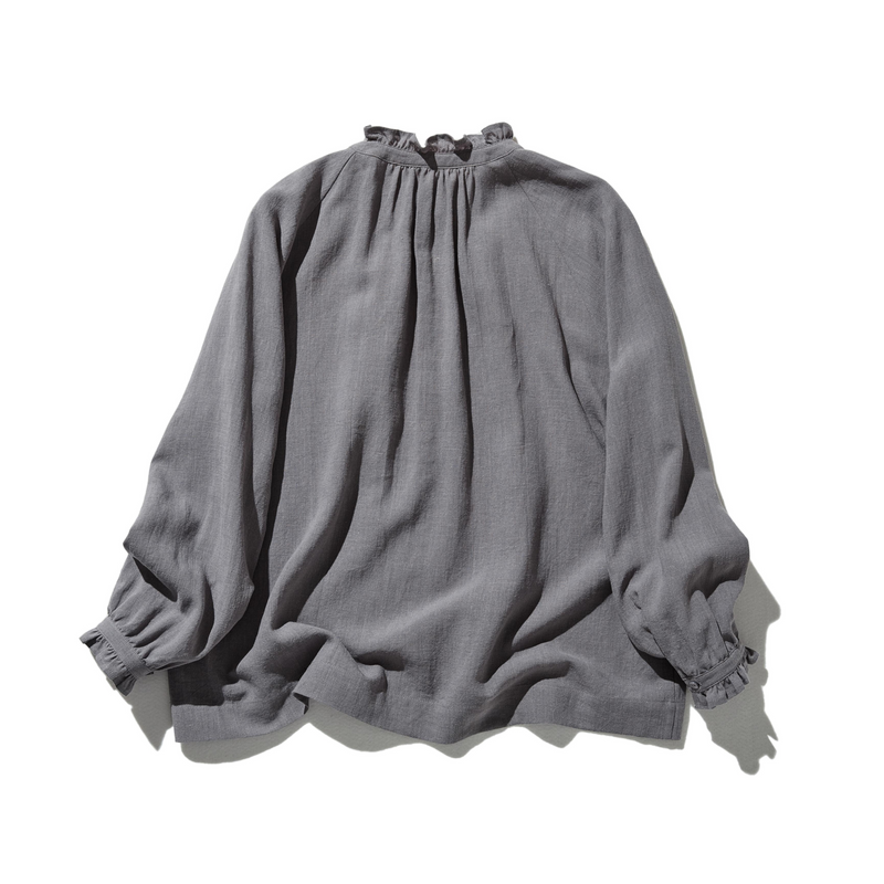 Elegant ruffled long-sleeved blouse, cotton linen, 250418 