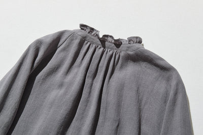 Elegant ruffled long-sleeved blouse, cotton linen, 250418 