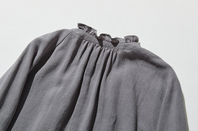 Elegant ruffled long-sleeved blouse, cotton linen, 250418 