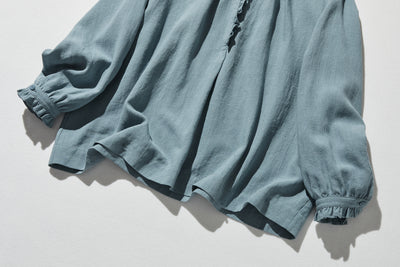 Elegant ruffled long-sleeved blouse, cotton linen, 250418 