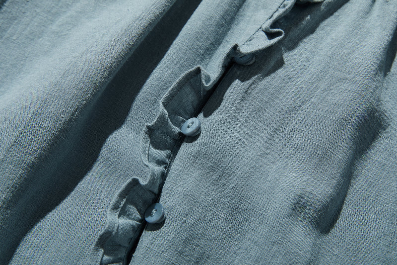 Elegant ruffled long-sleeved blouse, cotton linen, 250418 