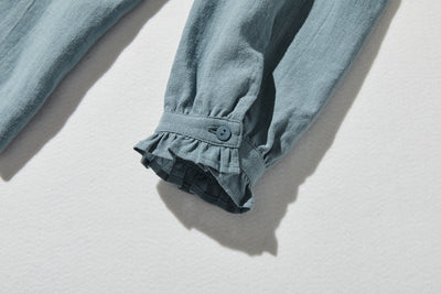 Elegant ruffled long-sleeved blouse, cotton linen, 250418 
