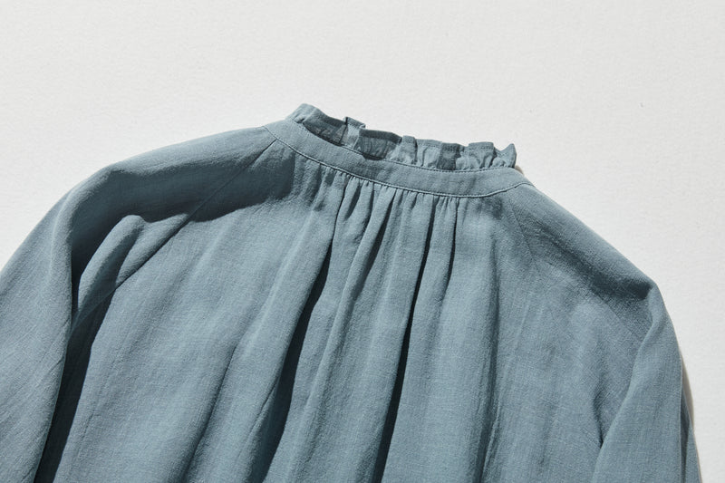 Elegant ruffled long-sleeved blouse, cotton linen, 250418 