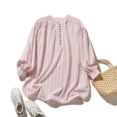 きれいめな雰囲気が魅力のストライプチュニック　長袖ブラウス　　250413