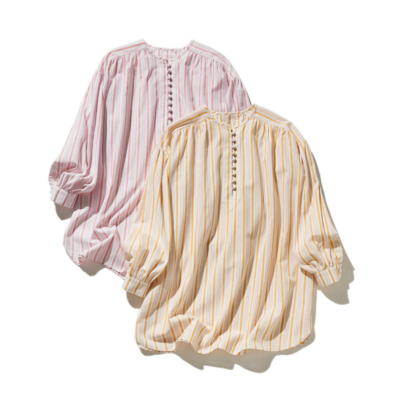 きれいめな雰囲気が魅力のストライプチュニック　長袖ブラウス　　250413