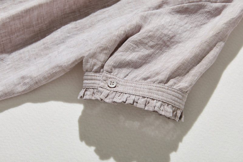 上品な着こなしに♪ リネン100% バンドカラーシャツ リネンブラウス 半袖シャツ　　250509