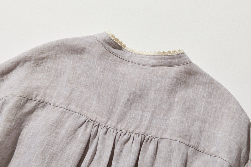 上品な着こなしに♪ リネン100% バンドカラーシャツ リネンブラウス 半袖シャツ　　250509