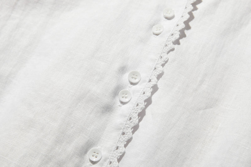 上品な着こなしに♪ リネン100% バンドカラーシャツ リネンブラウス 半袖シャツ　　250509