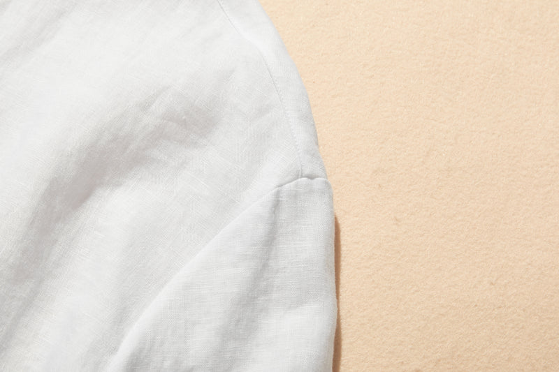 上品な着こなしに♪ リネン100% バンドカラーシャツ リネンブラウス 半袖シャツ　　250509