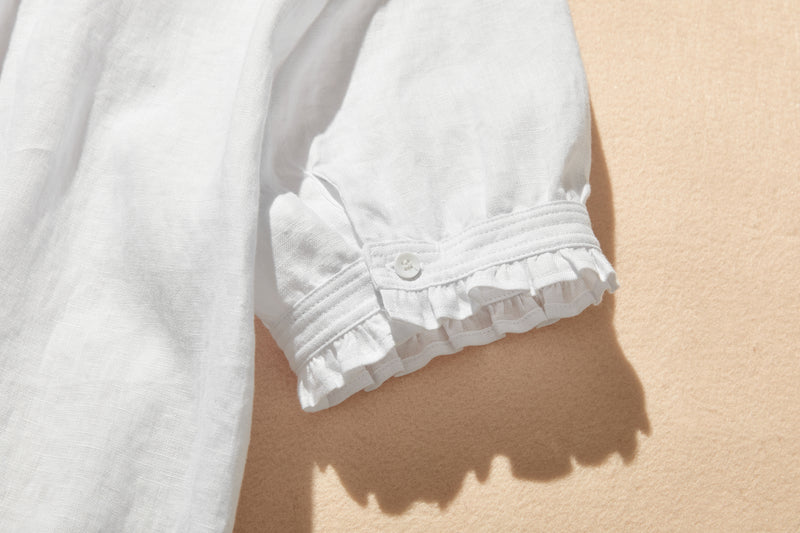 上品な着こなしに♪ リネン100% バンドカラーシャツ リネンブラウス 半袖シャツ　　250509