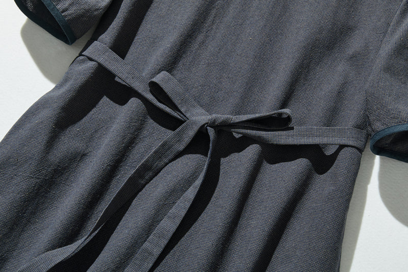 快適でお洒落！コットンリネンワンピース　5分袖　ベルト付き　　240518