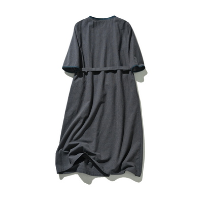 快適でお洒落！コットンリネンワンピース　5分袖　ベルト付き　　240518