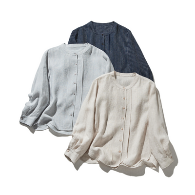 A simple yet striking piece with exquisite details. 100% French linen striped shirt (250410) 