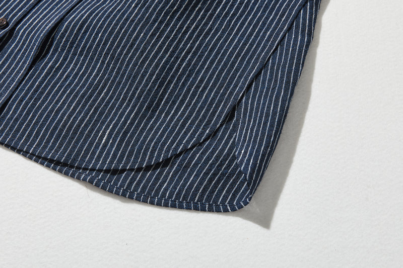 A simple yet striking piece with exquisite details. 100% French linen striped shirt (250410) 
