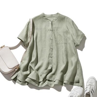 夏に嬉しい通気性◎ 上質リネンの半袖シャツ 羽織りコーデにも　リネン100％　　 250513