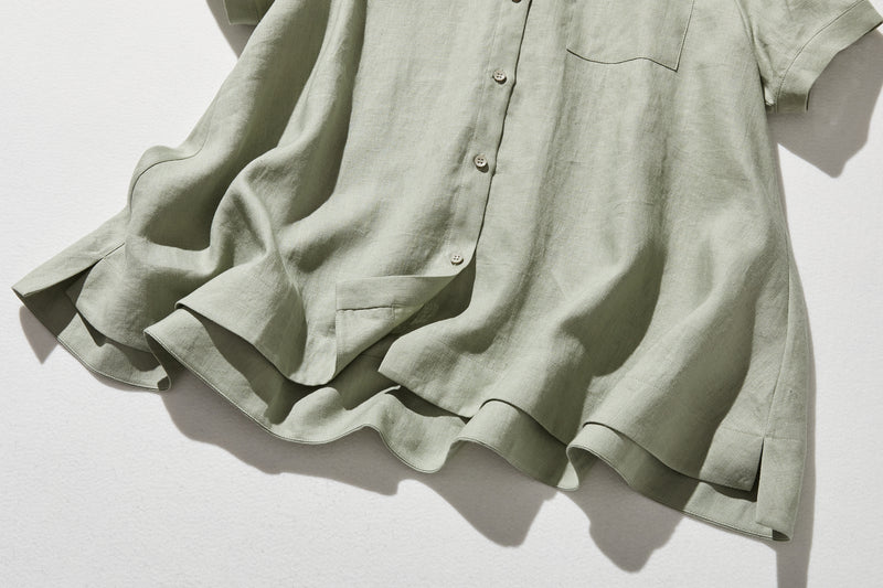 夏に嬉しい通気性◎ 上質リネンの半袖シャツ 羽織りコーデにも　リネン100％　　 250513