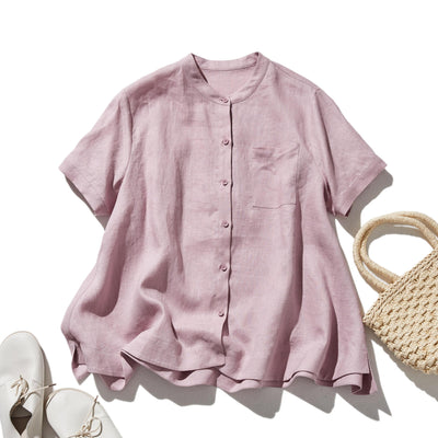 夏に嬉しい通気性◎ 上質リネンの半袖シャツ 羽織りコーデにも　リネン100％　　 250513