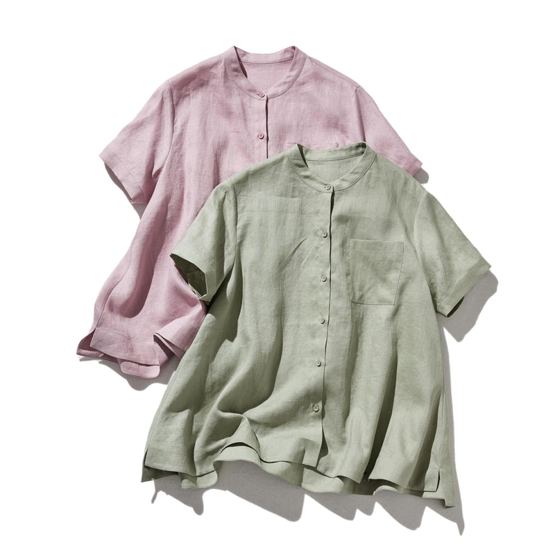 夏に嬉しい通気性◎ 上質リネンの半袖シャツ 羽織りコーデにも　リネン100％　　 250513