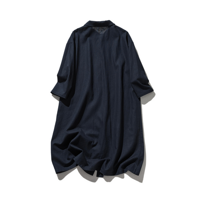 季節を超えて活躍する フレンチリネンの前開きシャツワンピース　　250409