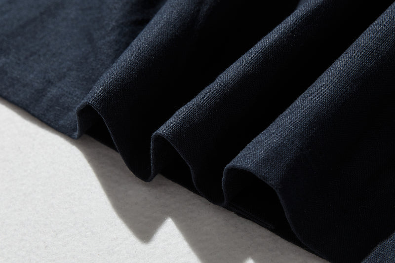 季節を超えて活躍する フレンチリネンの前開きシャツワンピース　　250409