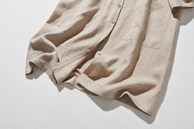 季節を超えて活躍する フレンチリネンの前開きシャツワンピース　　250409