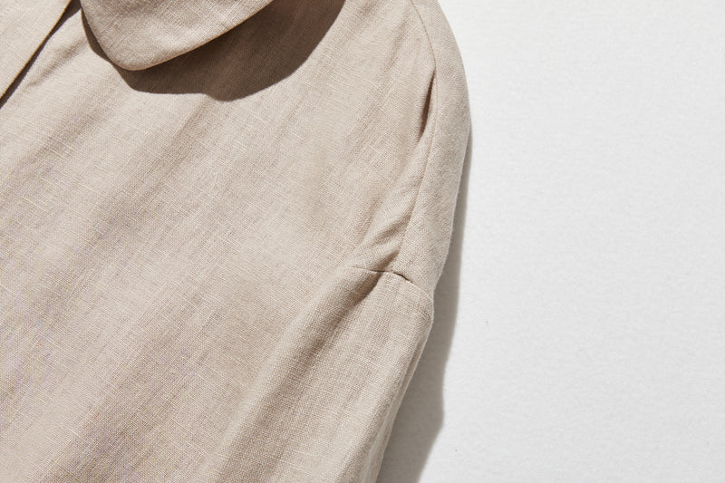 季節を超えて活躍する フレンチリネンの前開きシャツワンピース　　250409