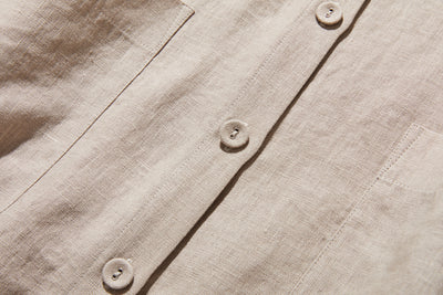 季節を超えて活躍する フレンチリネンの前開きシャツワンピース　　250409