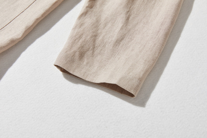 季節を超えて活躍する フレンチリネンの前開きシャツワンピース　　250409