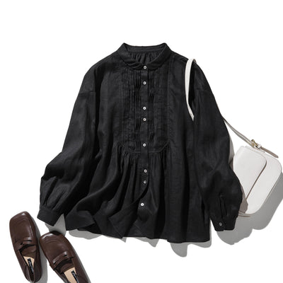 洗練された印象を叶える　大人のきれいめシャツブラウス 長袖ブラウス　リネン100％　250920