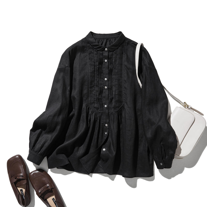 洗練された印象を叶える　大人のきれいめシャツブラウス 長袖ブラウス　リネン100％　250920