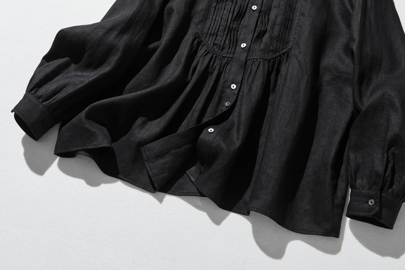 洗練された印象を叶える　大人のきれいめシャツブラウス 長袖ブラウス　リネン100％　250920