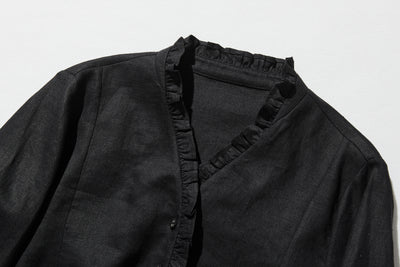 フリルデティールの立体裁断シャツ 　長袖　リネンシャツブラウス　　 250809