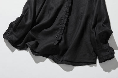 フリルデティールの立体裁断シャツ 　長袖　リネンシャツブラウス　　 250809