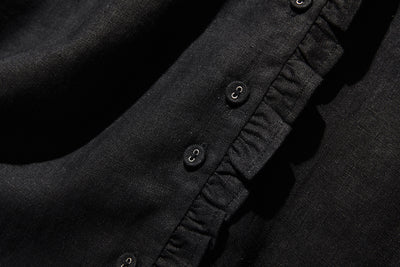 フリルデティールの立体裁断シャツ 　長袖　リネンシャツブラウス　　 250809