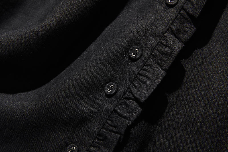 フリルデティールの立体裁断シャツ 　長袖　リネンシャツブラウス　　 250809