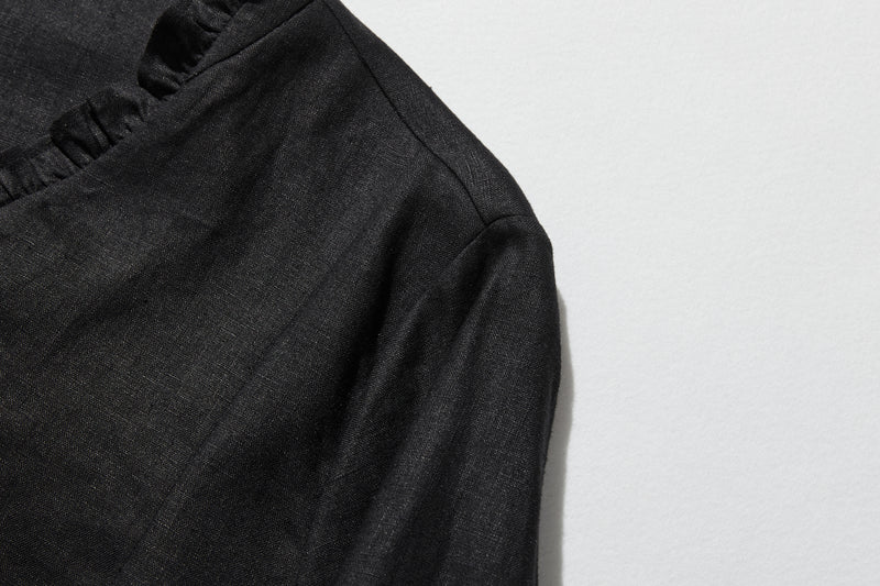 フリルデティールの立体裁断シャツ 　長袖　リネンシャツブラウス　　 250809