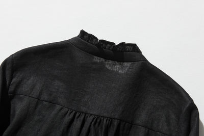 フリルデティールの立体裁断シャツ 　長袖　リネンシャツブラウス　　 250809