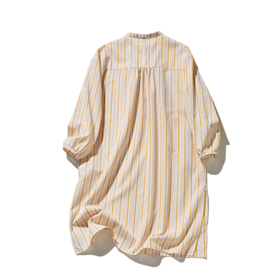 【春～秋まで着回し可】ゆとりシルエット ストライプ チュニックワンピース　250416-1